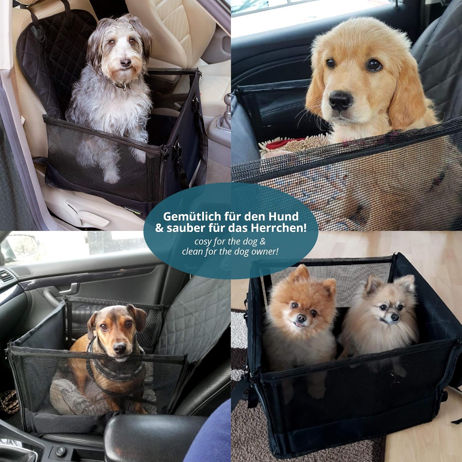 Smartpeas Dog Car Seat, Two Sizes, Quilted Surface & Anti-Slip Coating, Secure Fiberglass Rods, Universal Strap Installation - Image 5