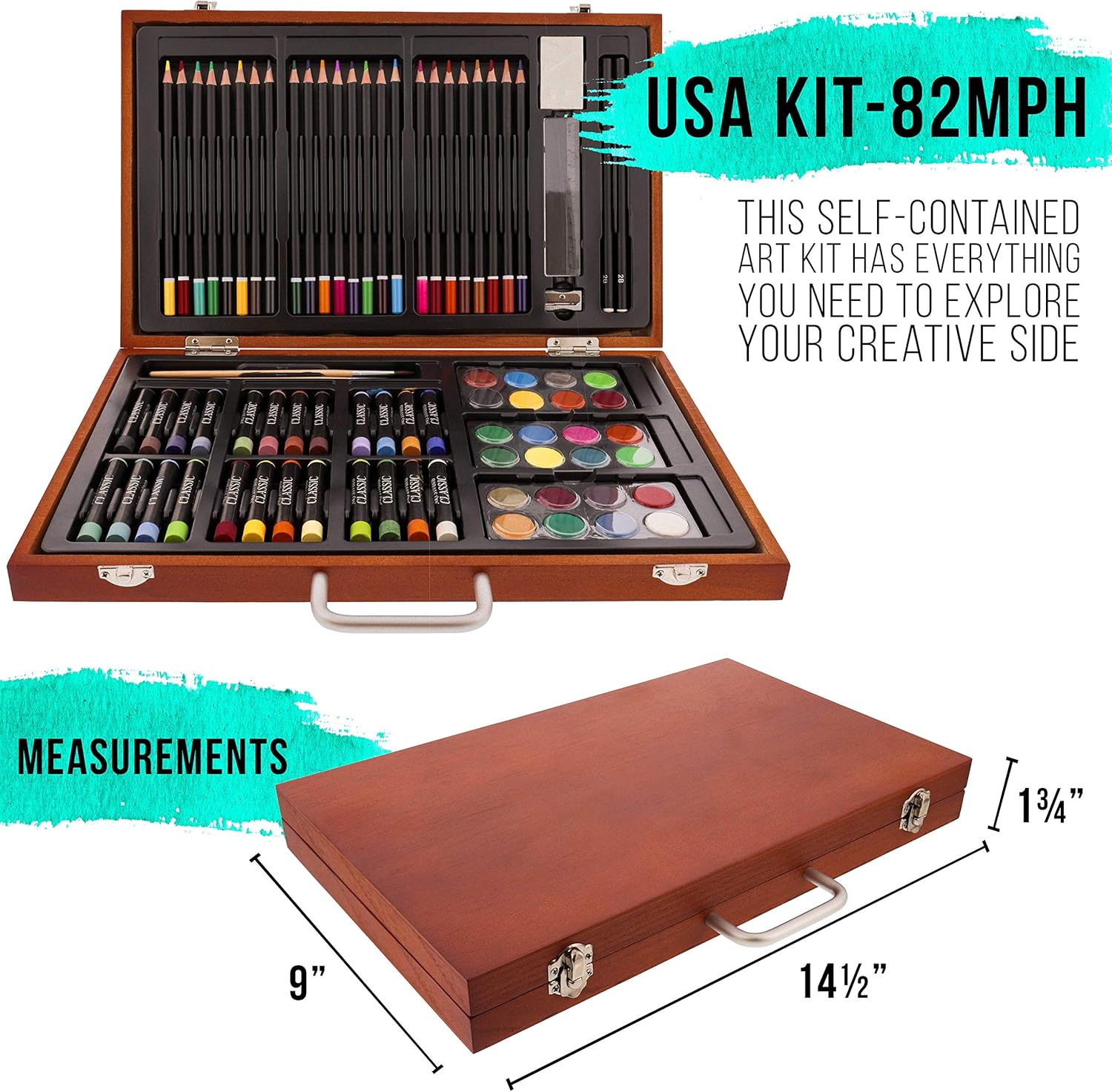 US Art Supply 82 Piece Deluxe Art Creativity Set in Wooden Case with Bonus 20 Additional Pieces - Deluxe Art Set