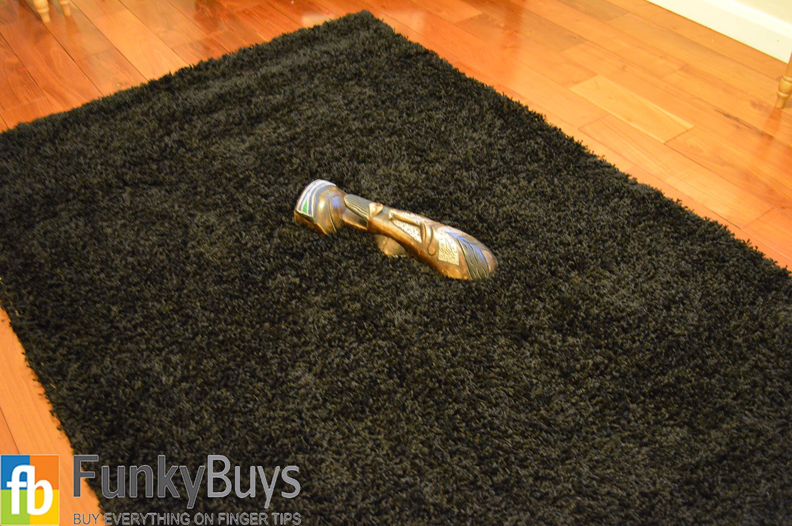 Funky Buys Shaggy Rug Plain 5cm Thick Soft Pile Modern 100% Berclon Twist Fibre Non-Shed (120cm x 170cm (4ft x 5ft 6"), Black)