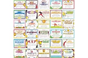 Fuyoooo 60 Pcs Sports Achievement Award Certificates Baseball Football Soccer Softball Certificates of Achievement Sport Awards Medals for Kids Team Encouraging Gift Preschool Kindergarten(Softball)