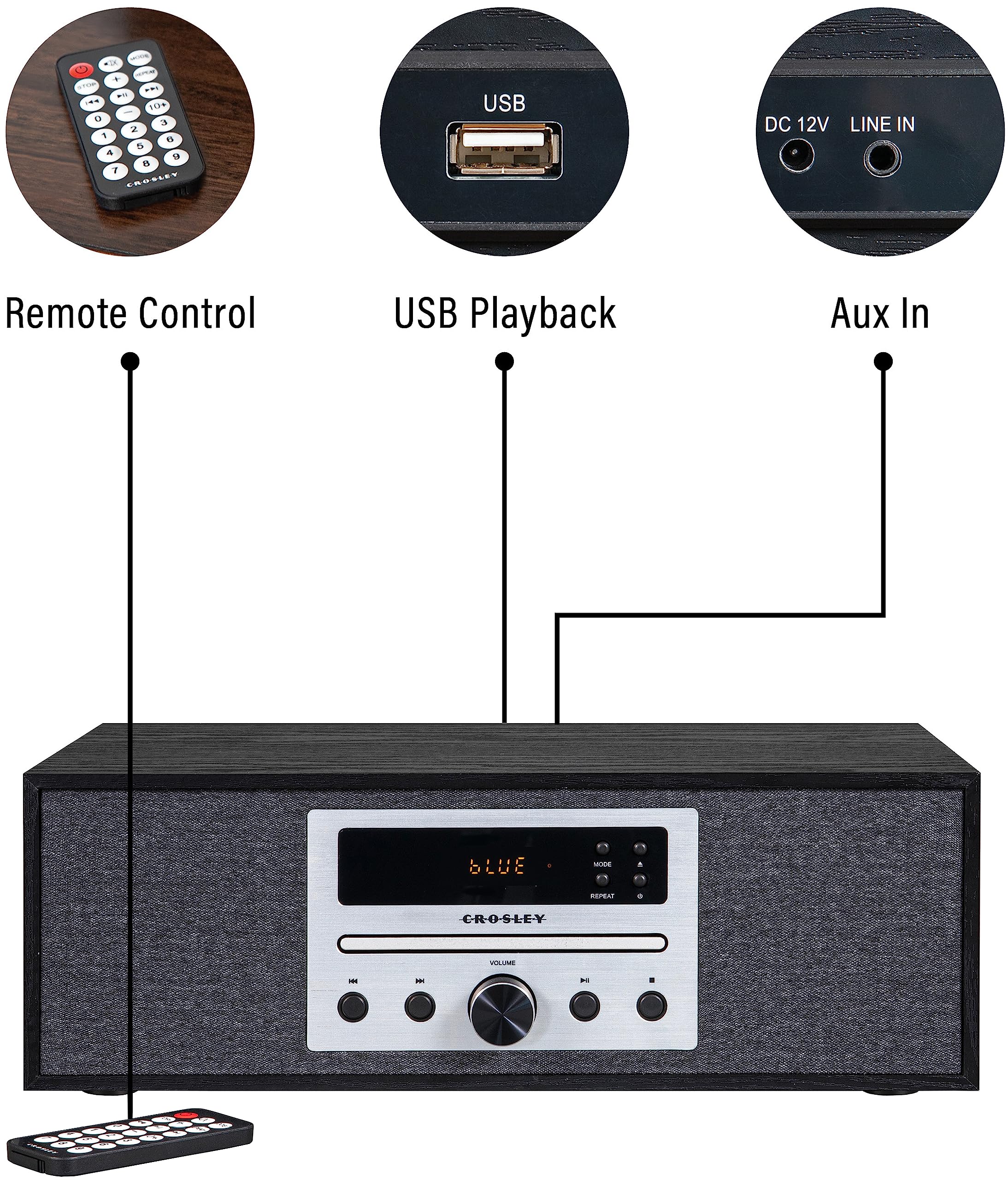 Crosley CR3504A-BK Finn Bluetooth FM Radio and CD Player, Black