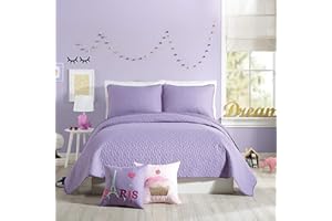 URBAN PLAYGROUND All Seasons Coty Purple Quilt Set - 3 Piece Soft Brushed Microfiber Kids Bedding Set for Boys/Girls - Machine Washable (Full/Queen)