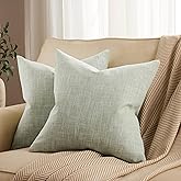 ZeeMart Rustic Cotton Linen Throw Pillow Covers Set of 2, 18x18 Inch Green, Farmhouse Style Decorative Couch Pillow Cases Sage Green Cushion Covers for Sofa Bed Living Room Home Decor