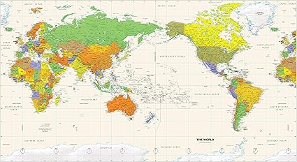 Amazon Co Jp 太平洋の中心世界地図 61インチ X 33 5インチ マットプラスチック 文房具 オフィス用品