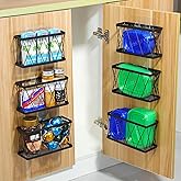 YIGII 6 Pack Cabinet Door Organizer, Wall Mounted Lid Organizer for Tupperware Kitchen RV Pantry Cabinet Storage and Organization, Heavy Duty Adhesive Wall Baskets Lid Holder Slim Stainless, Black
