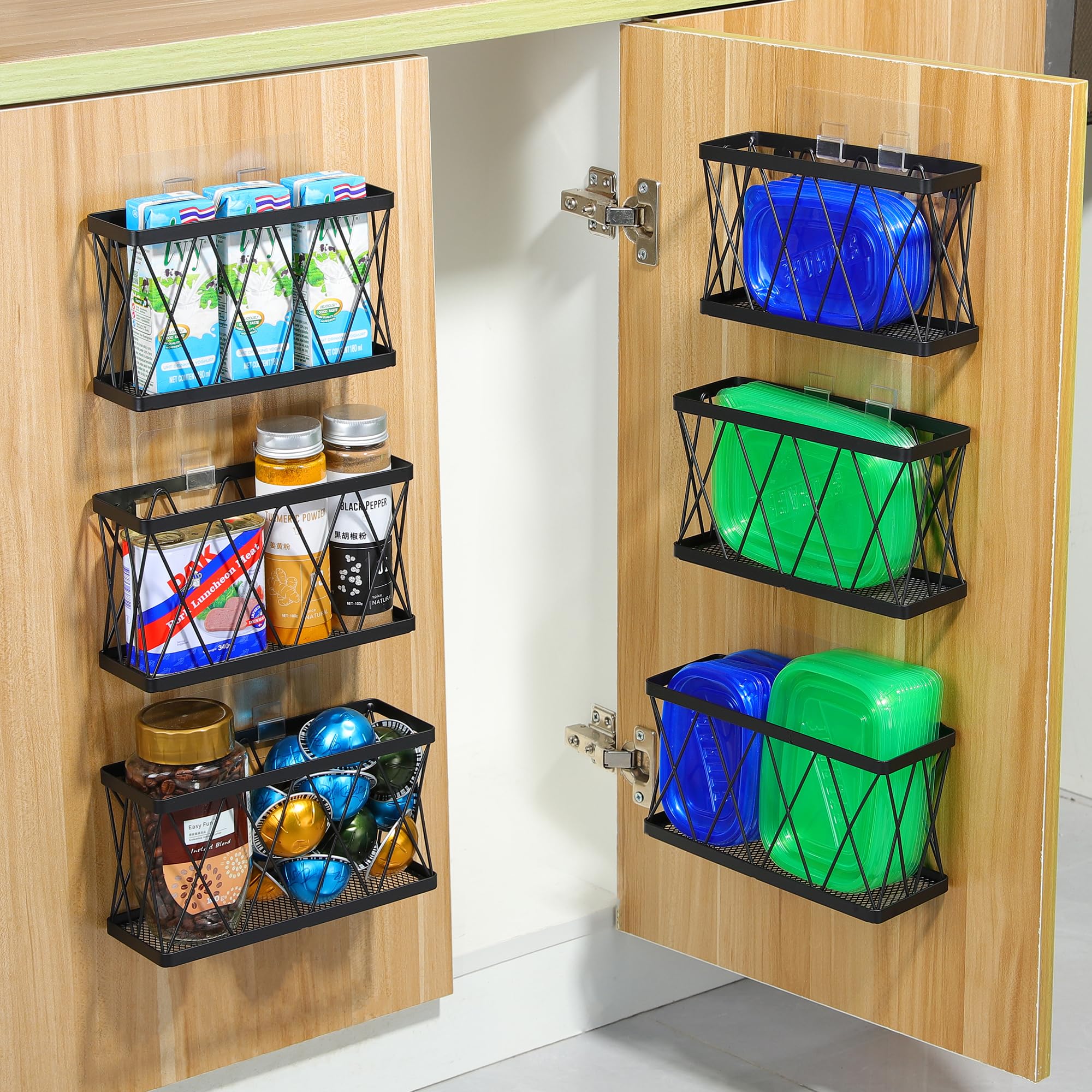 Photo 1 of YIGII 6 Pack Cabinet Door Organizer, Wall Mounted Lid Organizer for Tupperware Kitchen RV Pantry Cabinet Storage and Organization, Heavy Duty Adhesive Wall Baskets Lid Holder Slim Stainless, Black
