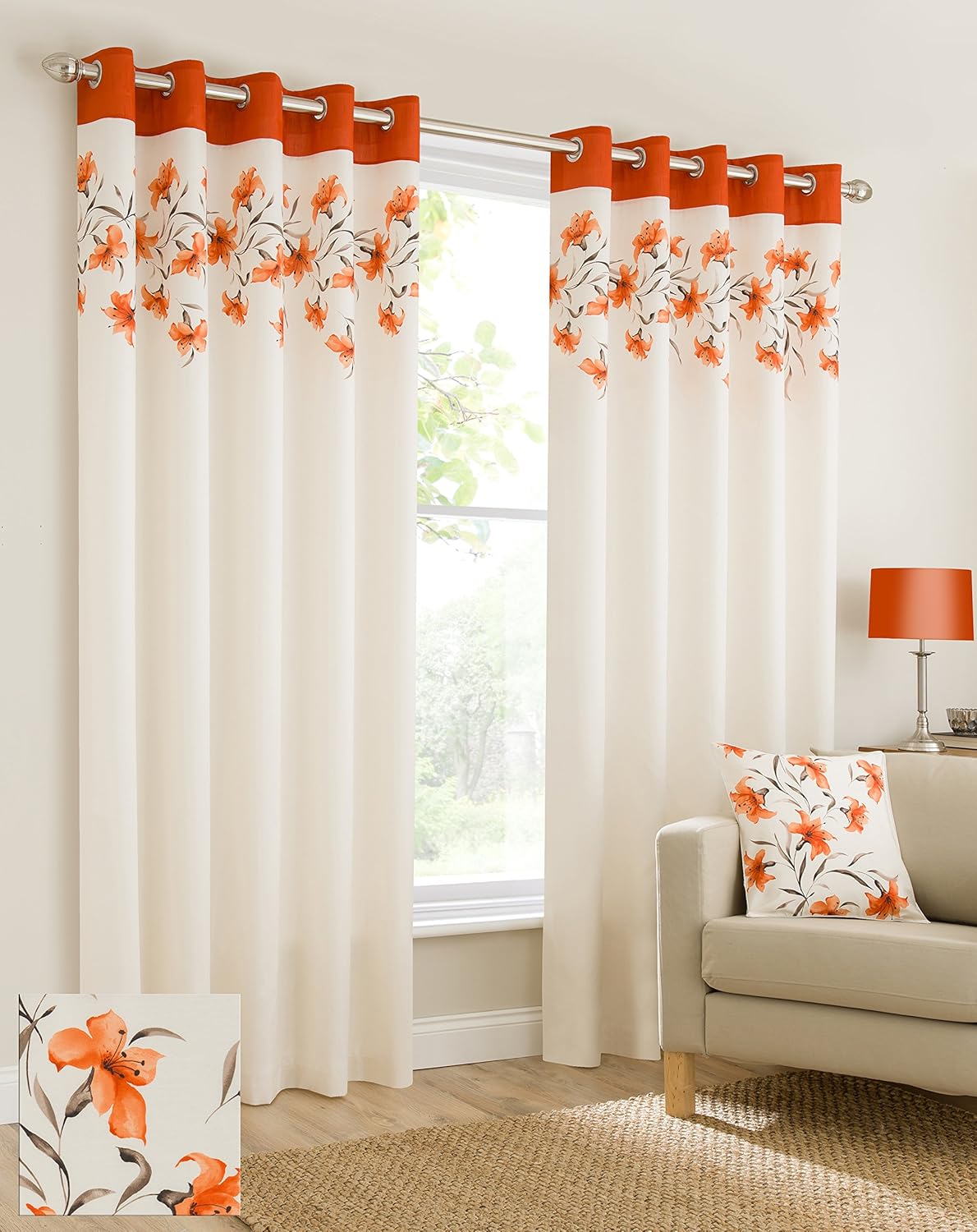 Plain Faux Silk Look Eyelet Ring Top Orange Cream Brown Fully