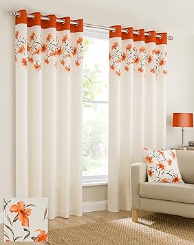 Plain Faux Silk Look Eyelet Ring Top Orange Cream Brown Fully