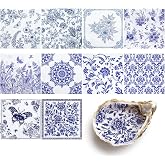 30 Pack Decoupage Napkins, 10 Styles Blue and White Floral Paper Napkins | Chinoiserie Decorative Decoupage Napkin Printed Cocktail Paper for Summer DIY Crafting Birthday Party Baby Shower