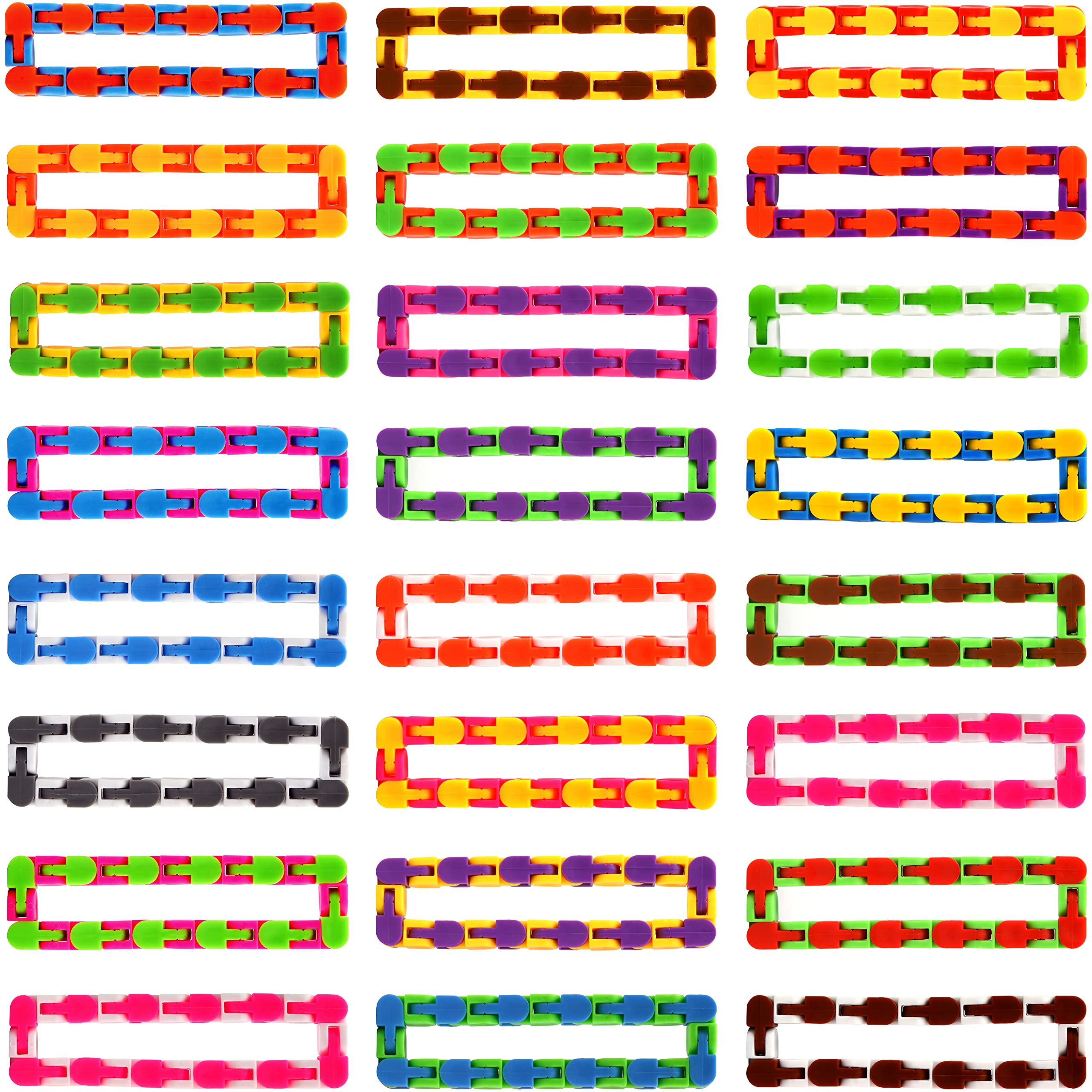 24-Pack 24 Links Wacky Tracks Toys, Puzzle Toy, Snap and Click Toys Snake Fidget Toys Click Sensory Toys for Stress Relief Party Bag Fillers