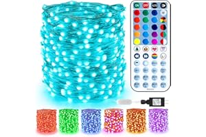 BrizLabs Christmas Fairy Lights - 66ft 200 LED Color Changing Fairy Lights with Remote, Plugin RGB Rainbow Christmas Twinkle Light White & Red Starry Xmas Light for Xmas Halloween Home Party Wedding