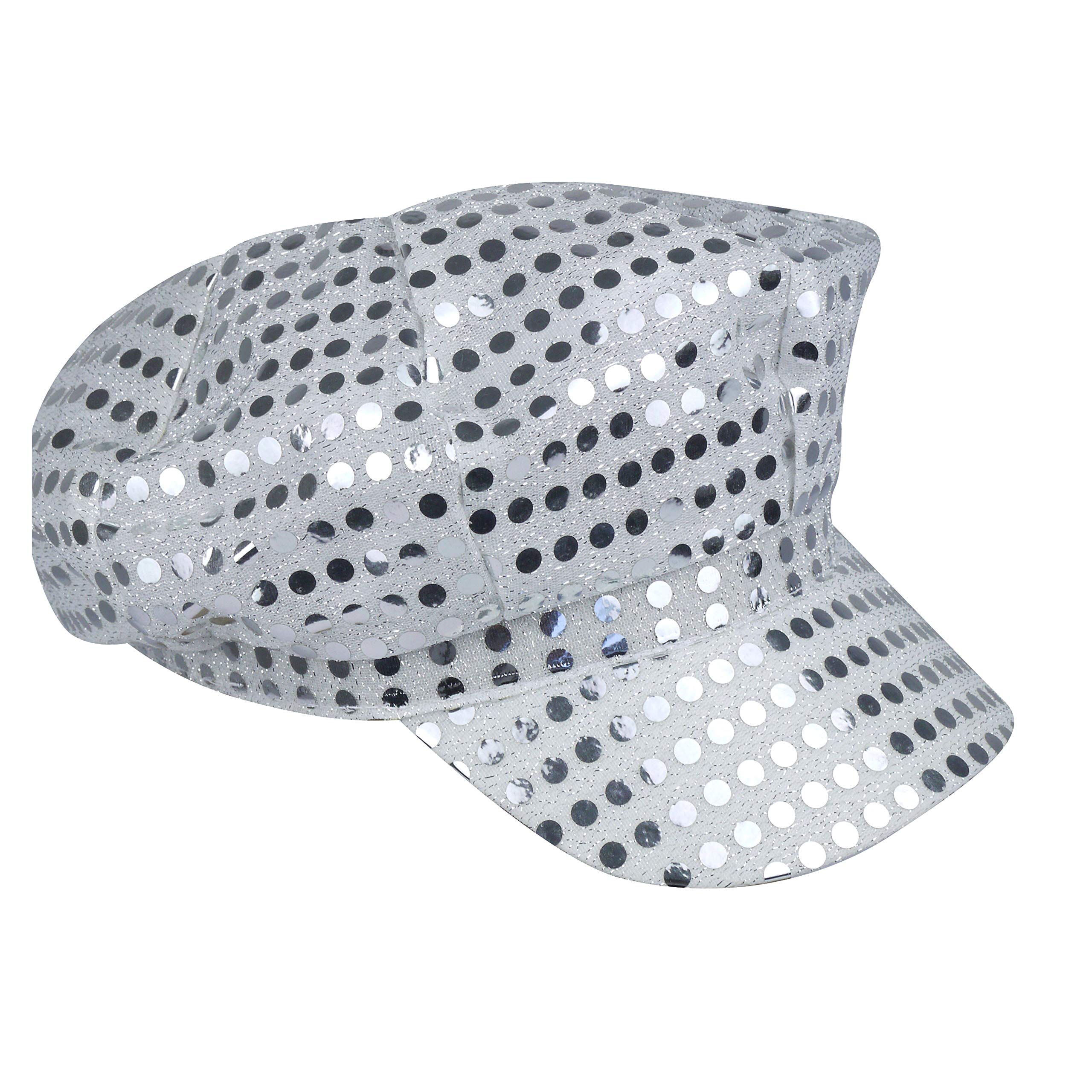 SoWest 70s Silver Sequin Disco Hat – Adult Fancy Dress Satin Cap for Retro Theme Parties, Stag & Hen Nights | 1970s Dance Party Costume Accessories