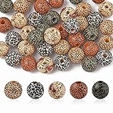 MakemadeDIY 40Pcs Schima Wooden 4mm Large Hole European Beads with Leopard Printed Pattern Mixed Color Round Loose Spacer Beads for DIY Craft Jewelry Bracelets Necklaces Making