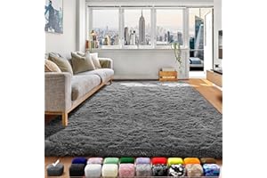 ONASAR Grey Area Rugs for Bedroom Living Room, Fluffy Fuzzy Shag Shaggy 4x6 Bedside Rug, Gray Washable Soft Plush Indoor Floor Carpet for Nursery Kids Girls Boys Teen Dorm Home Office Decor Aesthetic