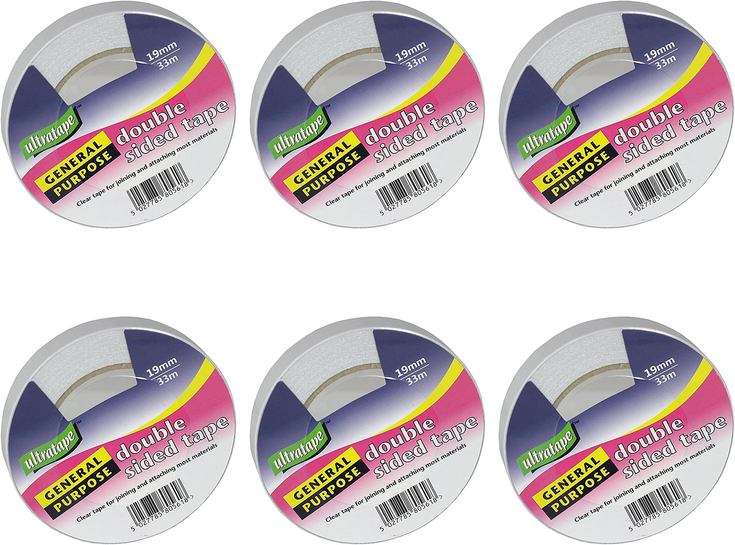 1/2/3/6 Rolls Ultratape Double Sided Sticky Tape 19mm x 33m (6 Rolls)