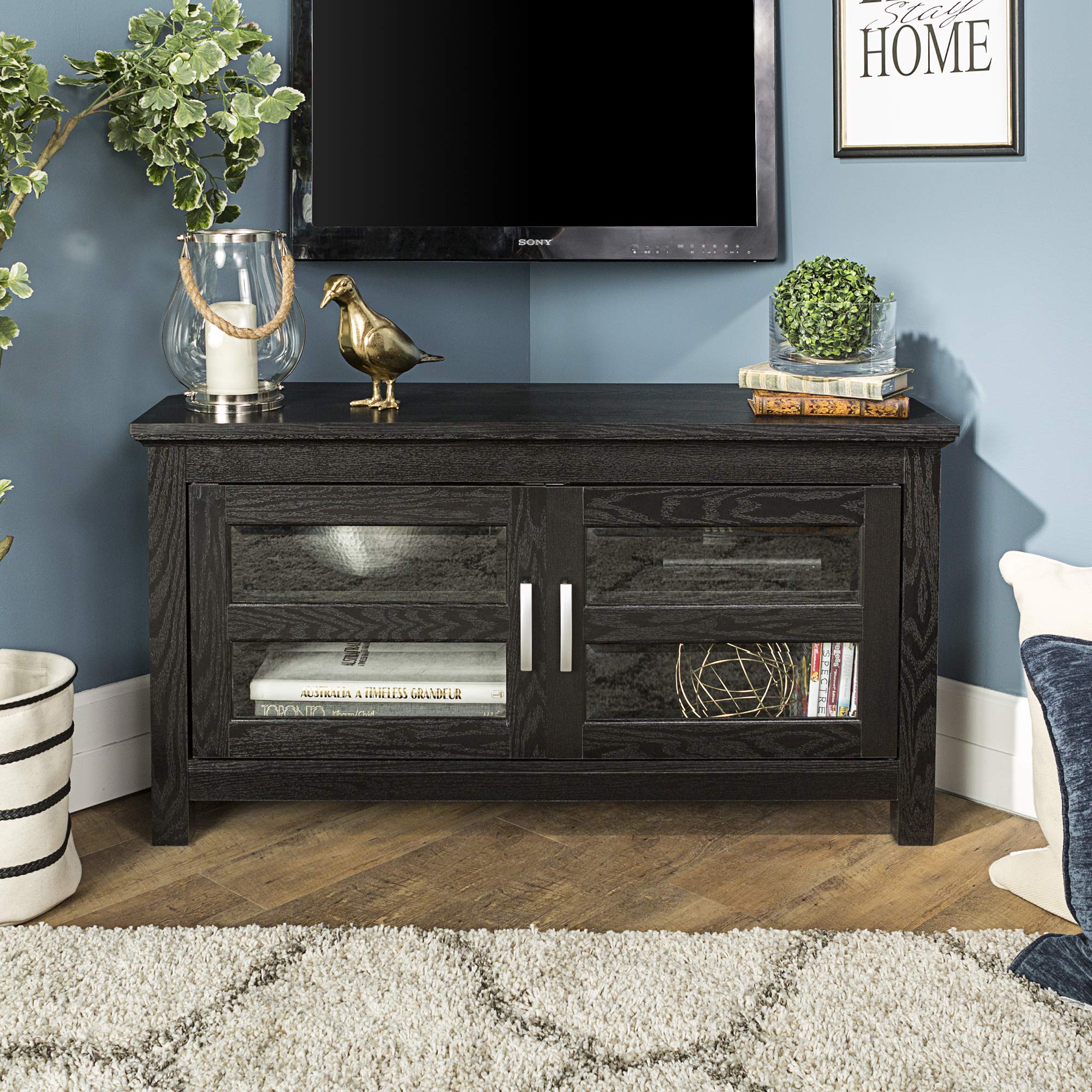 Walker Edison 44" Cordoba Corner TV Stand Console, Black 812492010319