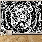 Lifeella Skull Tapestry, Gothic Horror Moon Skeleton Mystic Dark Tapestries for Bedroom Grunge Wall Hanging Black and White 36 x 48 inch
