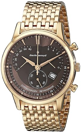 Claude Bernard Mens 01506 37RM BRIR Classic Chronograph Analog Display Swiss Quartz Rose Gold Watch