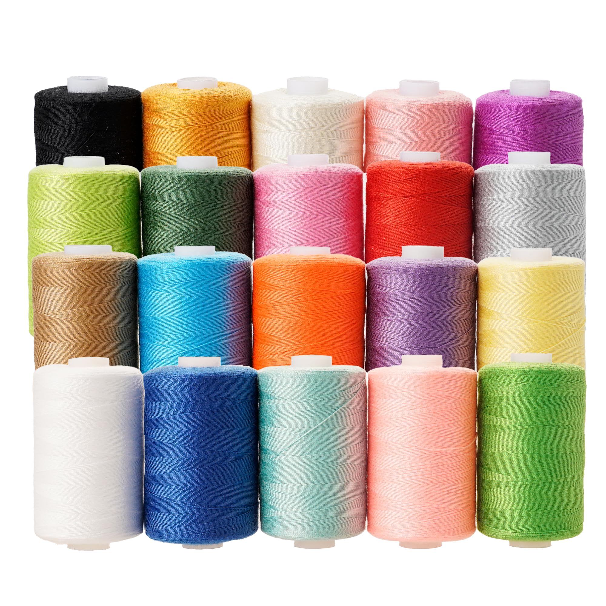 Sewing Thread Kit 20 Colors Polyester Sewing Thread Set 1000 Yards Per Spool Black & White for Sewing Machine, Hand Stitching and Quilting Use
