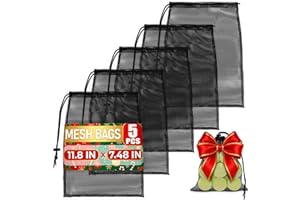 THE LITTLE GREEN CHANGE Small Mesh Bags Drawstring Black 5Pcs 11,8x7,48'' – Strong, Lightweight, Breathable Mesh Bag with Lock, Quick-Dry and Tear-Resistant – Easy to Tighten and Adjust for Travel, Swimming & Ball Storage