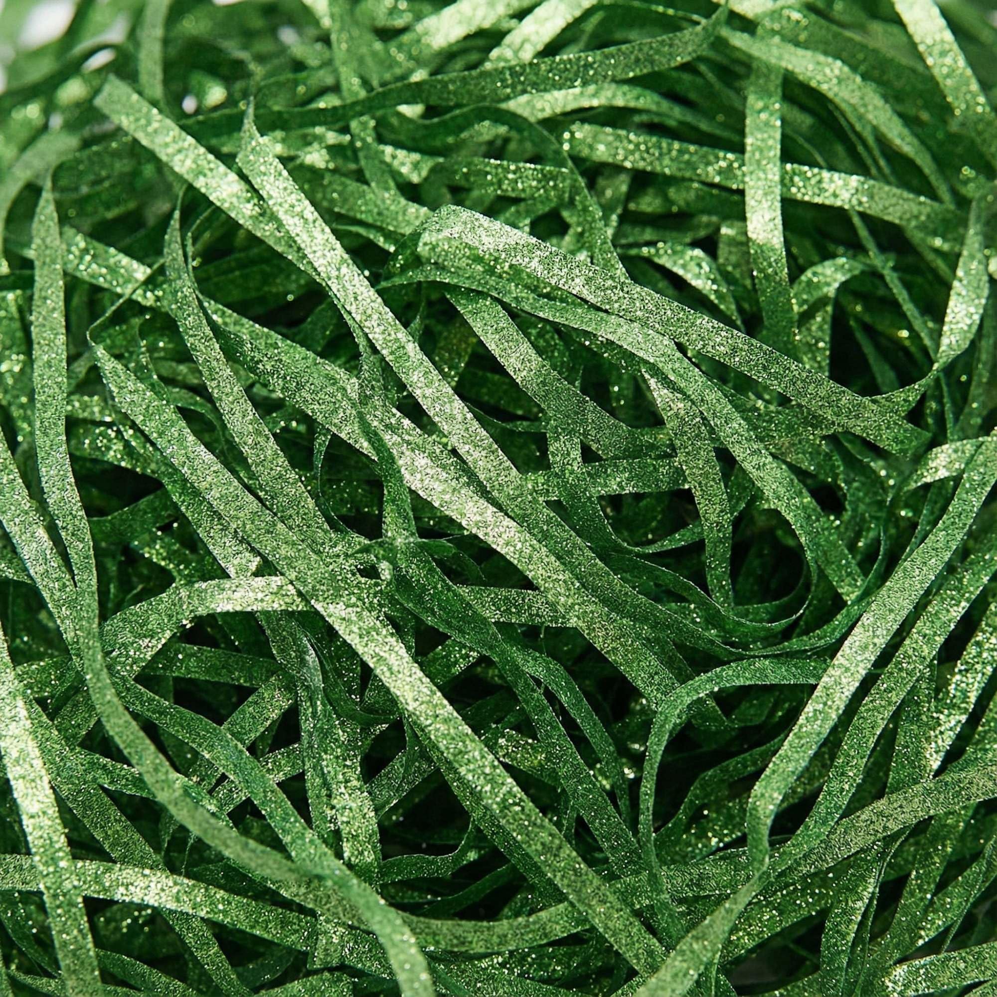 LJY 100g Green Glitter Shredded Paper for Gift Boxes - Iridescent Hamper Filling Tissue Paper, Sparkle Basket Filler and Gift Box Stuffing, Crinkle Cut Packing Material for Weddings