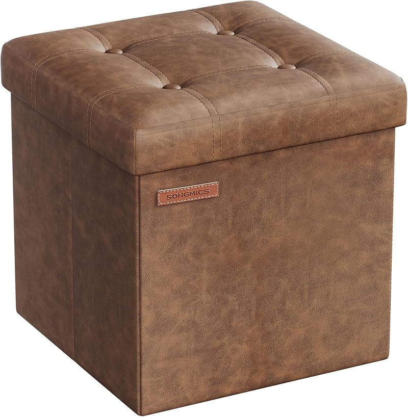 SONGMICS MAZIE Storage Ottoman 38 cm Folding Foot Rest 43 L Brown LSF030K51