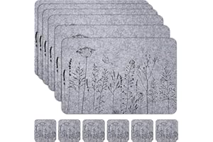 Casaido Felt Table Placemats set of 6，Dinner Placemats,Felt Heat Resistant Non Slip Dinner Placemats,Rectangle Thick Placemats, Farmhouse Placemats 17’’×12’’