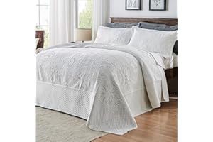 Qucover White Oversized King Bedspreads 128"x120", Soft Microfiber California King Quilt Sets, Lightweight Summer Extra Large King Quilts Bedding Set, with 2 Pillow Sham