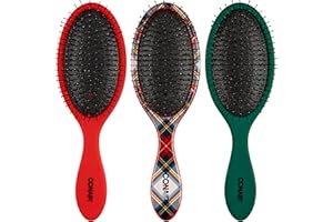 Conair Detangling Hair Brush Set 3 Pack, For Wet, Dry and All Hair Types, gifts for her, stocking stuffers, holiday gifting, Detangling Brushes for Women in Tartan, Red, Green
