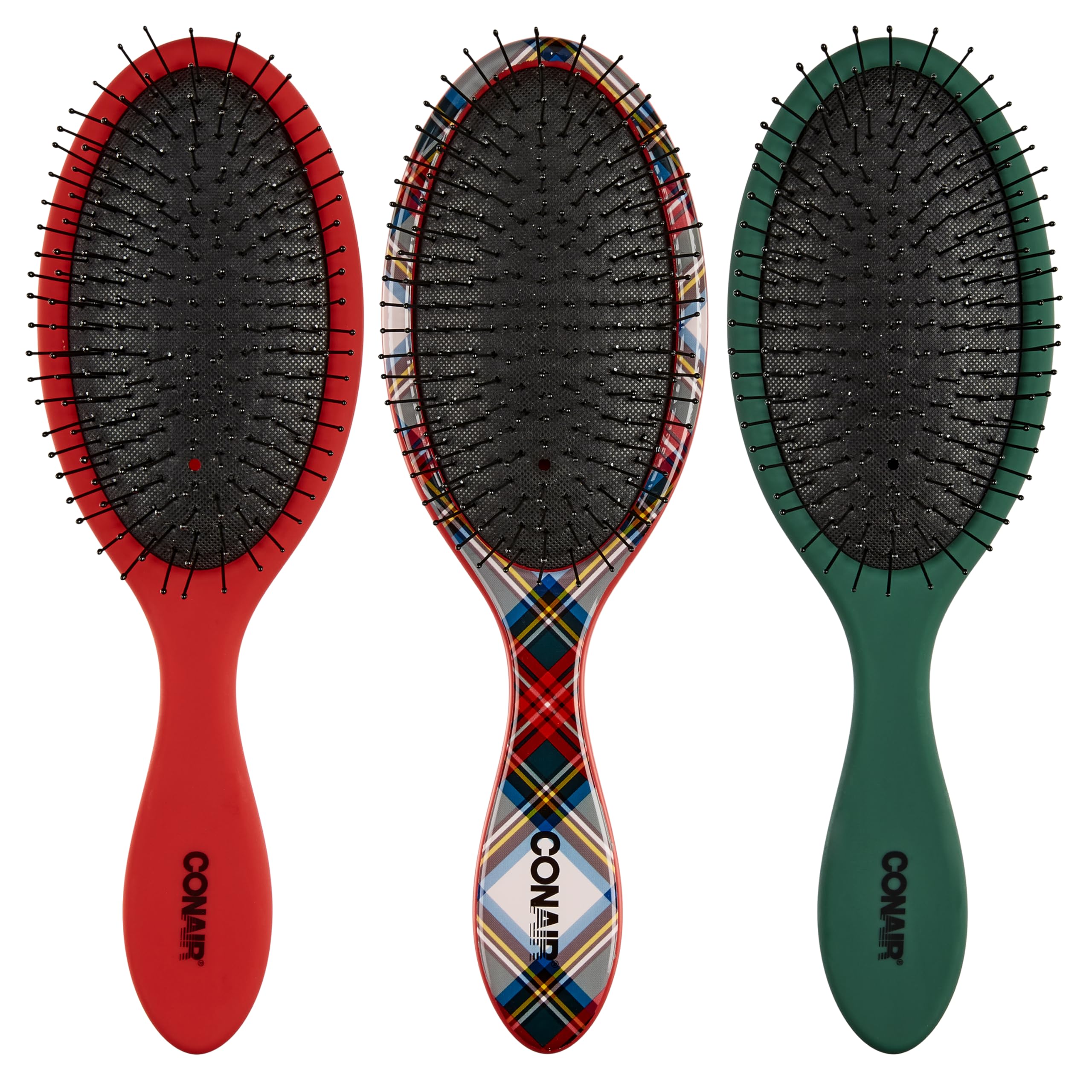 Photo 1 of Conair Detangling Hair Brush Set 3 Pack, Use Wet and Dry and ideal for All Hair Types, Detangler Brushes for Women and girls, gifts for her, Tartan, Red, Green