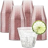 PLASTICPRO 9 oz Disposable Plastic Party Cups,Old fashioned Designed Tumblers, Rose Gold Glitter 100 Count,