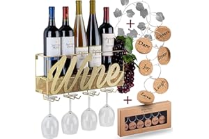 TRIVETRUNNER -ANNA STAY Anna Stay Wine Rack Wall Mounted - Decorative Wine Rack with Wine Glass Holder, Wall Mounted Wine Rack inc Cork Storage & Wine Charms, Wine Gifts with Wine Bottle Holder for Wine Decor