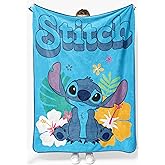Jay Franco Kids Plush Throw Blanket – Soft & Cozy Fleece Throw for Bedroom & Couch Décor, Official Licensed Product, Blue - Stitch, 46x60 - Throw Blanket