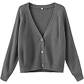 TASAMO Women's Long Sleeve Knit Sweater Open Front Cardigan Button Loose Outerwear