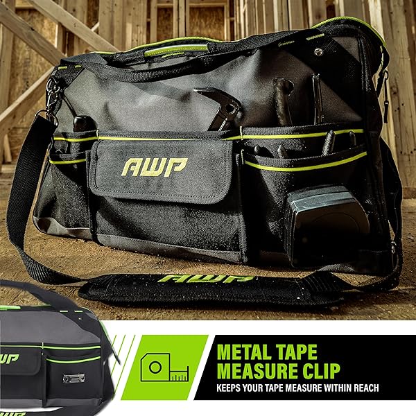 AWP TRAPJAW TOOL BAG 22 INCH | WIDE-OPEN EASY ACCESS TOOL BAG WITH MOLDED FEET BASE & ADJUSTABLE SHOULDER STRAP