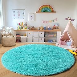 ONASAR Blue Round Area Rug 4ft, Soft Bedroom Circle