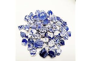 EDFLIFE Glazed Ceramic Tiles for Crafts, Irregular Porcelain Mosaic Tiles for Crafts, 510g Broken Flower Pattern China Tiles for Mosaic Art Projects and Outdoor Decorations (Blue pattern2)
