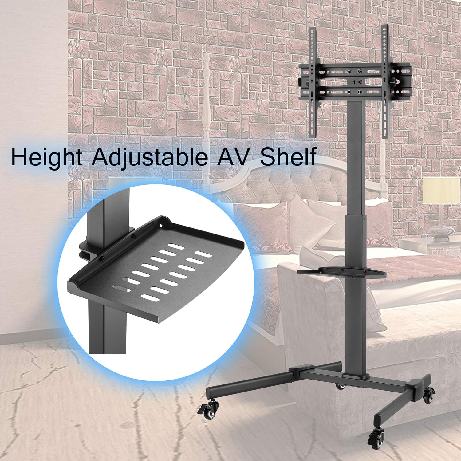 Rolling Tv Stand, Mobile Tv Stand with Quick-Release Spring Lock Mount for 32-55 inch LCD LED Plasma Flat Screens w/ Adjustable AV Shelf and Locking Wheels: Electronics