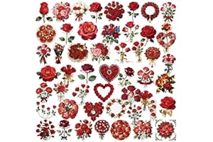 Shalve 56 Sheets Vintage Red Rose Stickers Waterproof Clear PET Scrapbooking Supplies Journaling Supplies Aesthetic Stickers 