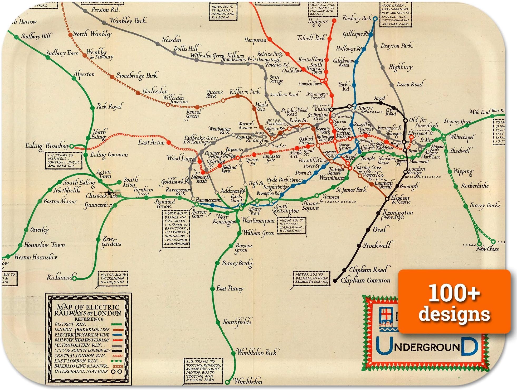 Trays4Us London Underground 1922 Subway 16x12 inches (Large) Map Serving Tray - 70+ Different Designs