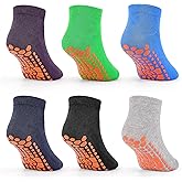 DECOVICI Non Slip Kids Grip Socks Slipper Socks with Grips for Boys 2-13 Years Trampoline Train Home 6/12 Pairs
