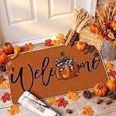 Artoid Mode Orange Pumpkin Fall Welcome Doormat 17x29 Inch | Autumn Home Decor Low-Profile Switch Rug Floor Mat for Indoor Outdoor