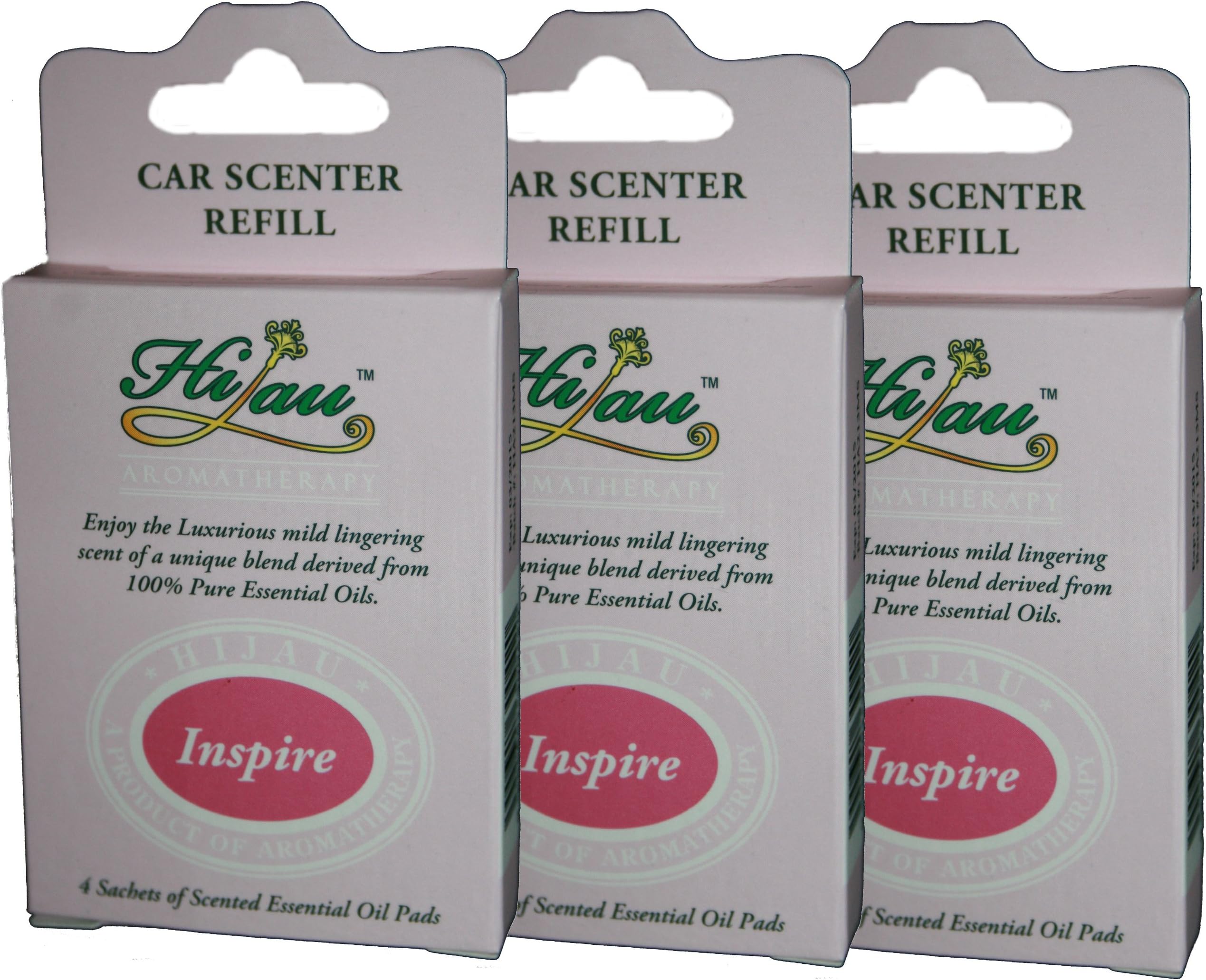Natural Car Air Freshener - 15 Pads (3 Refill Boxes) of INSPIRE Aromatherapy Blend (Jasmine, Ylang Ylang & Mandarin) of 100% Pure Essential Oils