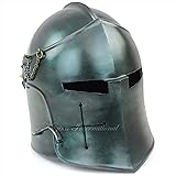 Nagina International Medieval Barbuta Visored Brushed Steel Knights Armory Templar Crusader's Helmet | Props & Costumes Helm