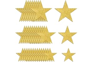 KEEPARTY 120 PCS Glitter Gold Five Star Cutouts Paper Star Cutouts Gold Star Cutouts for Bulletin Board Stars Classroom Wall Party Decoration Supply 3 Sizes 3.1inch 4.7inch 6.2inch
