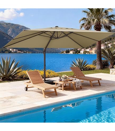 Amazon.com : LKINBO 10x13 FT Rectangle Cantilever Umbrella with Cross Base, Heavy Duty Large Patio Umbrella 360 Degree Rotation Outdoor Offset Umbrella with Easy Tilt & Crank for Pool Deck Backyard (Grey)