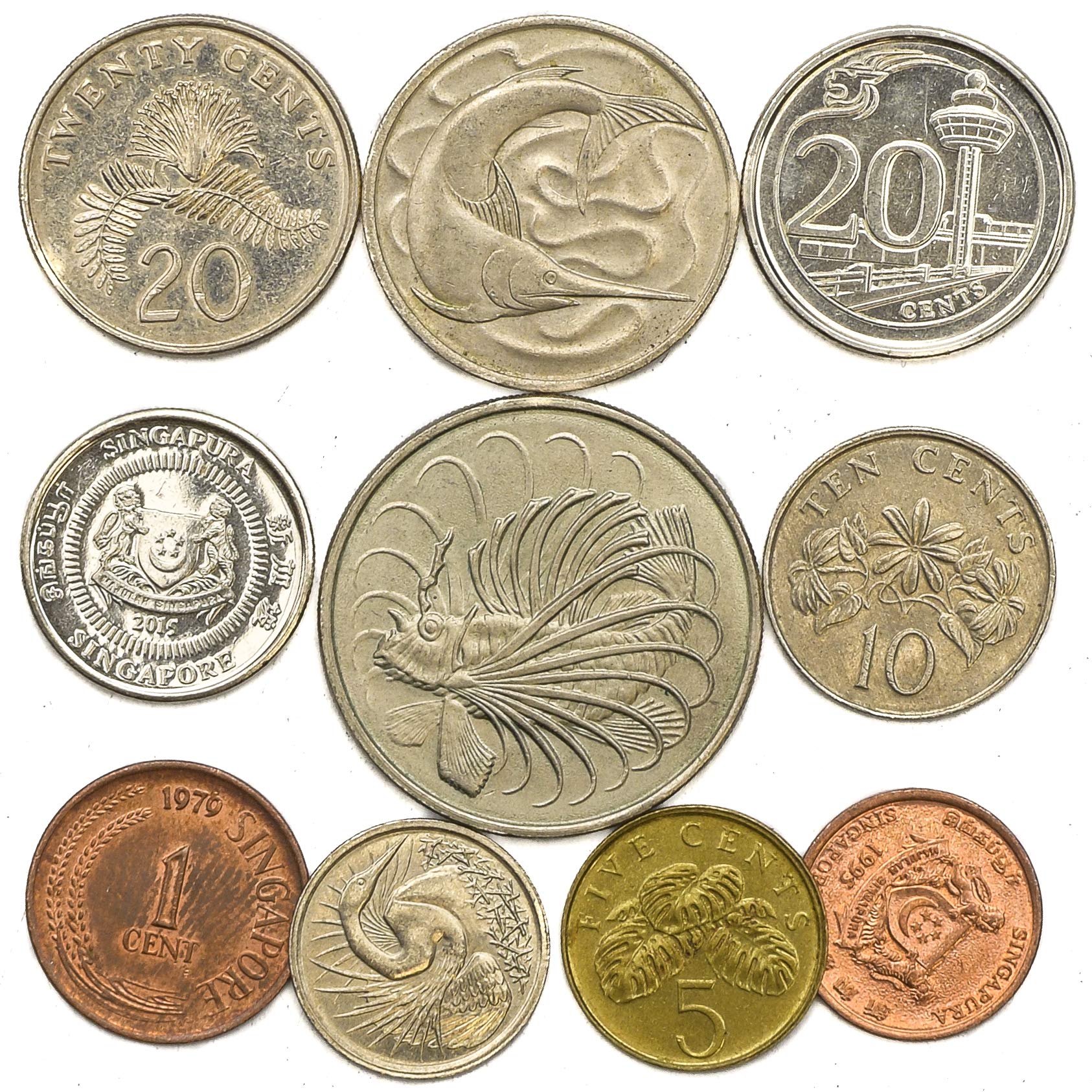 10 Old Coins From Singapore. Collectible Coins From Southeast Asia Island. Singaporean Coin Collection Lot Cents. Perfect Choice For Your Coin Bank, Coin Holders And Coin Album