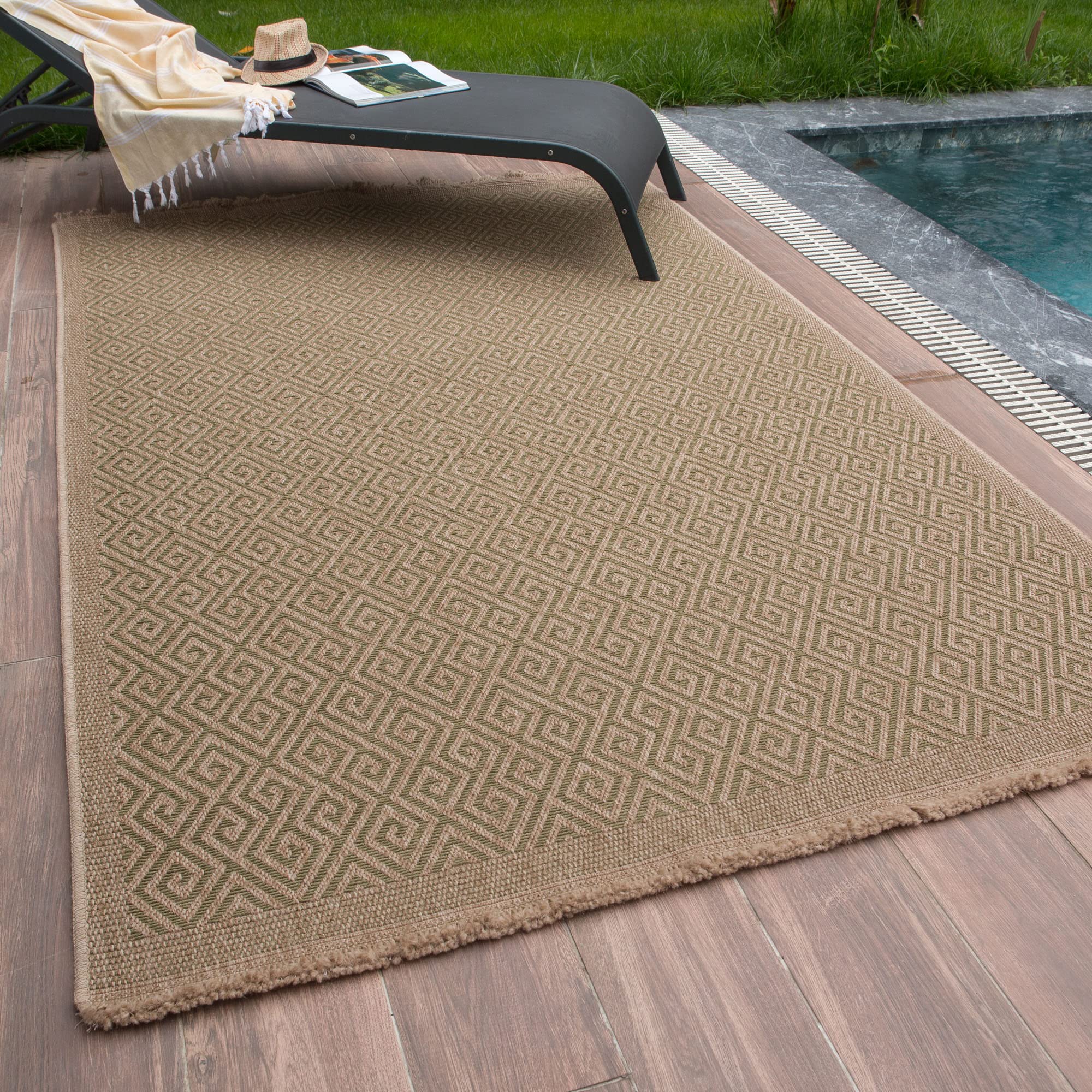 THE RUGS Nature Collection Outdoor Rug – Indoor/Outdoor Tona Border Area Rug for Patio, Deck, Garden, Kitchen, Bathroom or Living Room (Greek Key-Green, 80 x 150 cm) — image 1