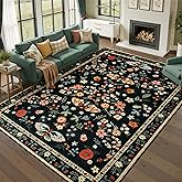 Foxmas Washable Area Rugs for Living Room, 8x10 Non-Slip Butterfly Floral Print Throw Rug, Low Pile Modern Indoor Floor Rug, 