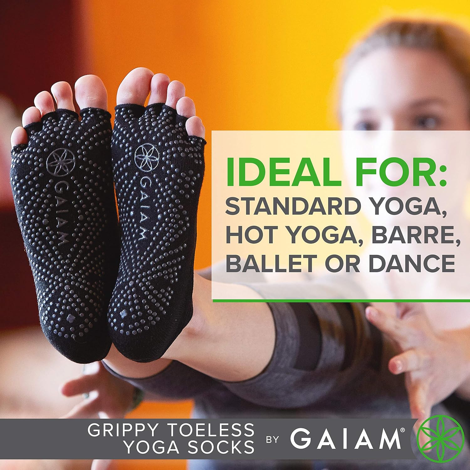Gaiam Grippy Toeless Yoga Socks, Small/Medium, Granite Storm : Clothing